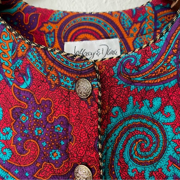 VTG 80’s/90’s Quilted Red Multicolor Paisley Print Cropped Bolero Jacket - Picture 6 of 16